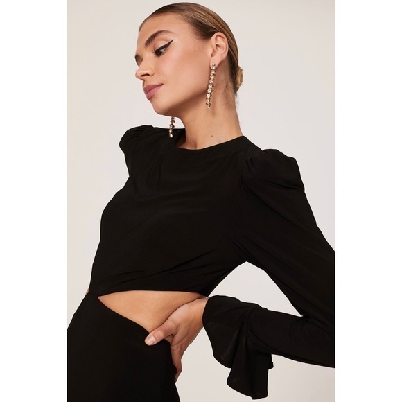 MAC DUGGAL Puffed Shoulder Long Bell Sleeve Side Cutout Open Back Maxi Gown 10 - Picture 6 of 10